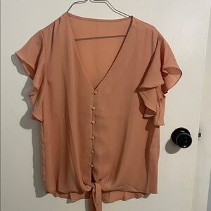 Women's Peach Ruffle Sleeve Blouse